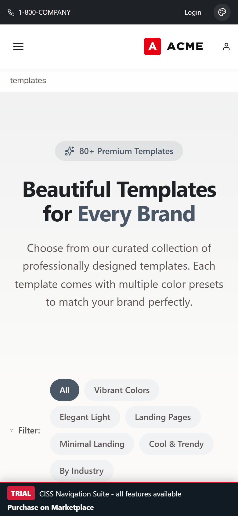 ACME template catalog displayed on an iPhone-sized screen