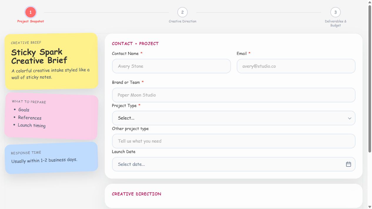 Sticky Spark Creative Brief on Oqtane
