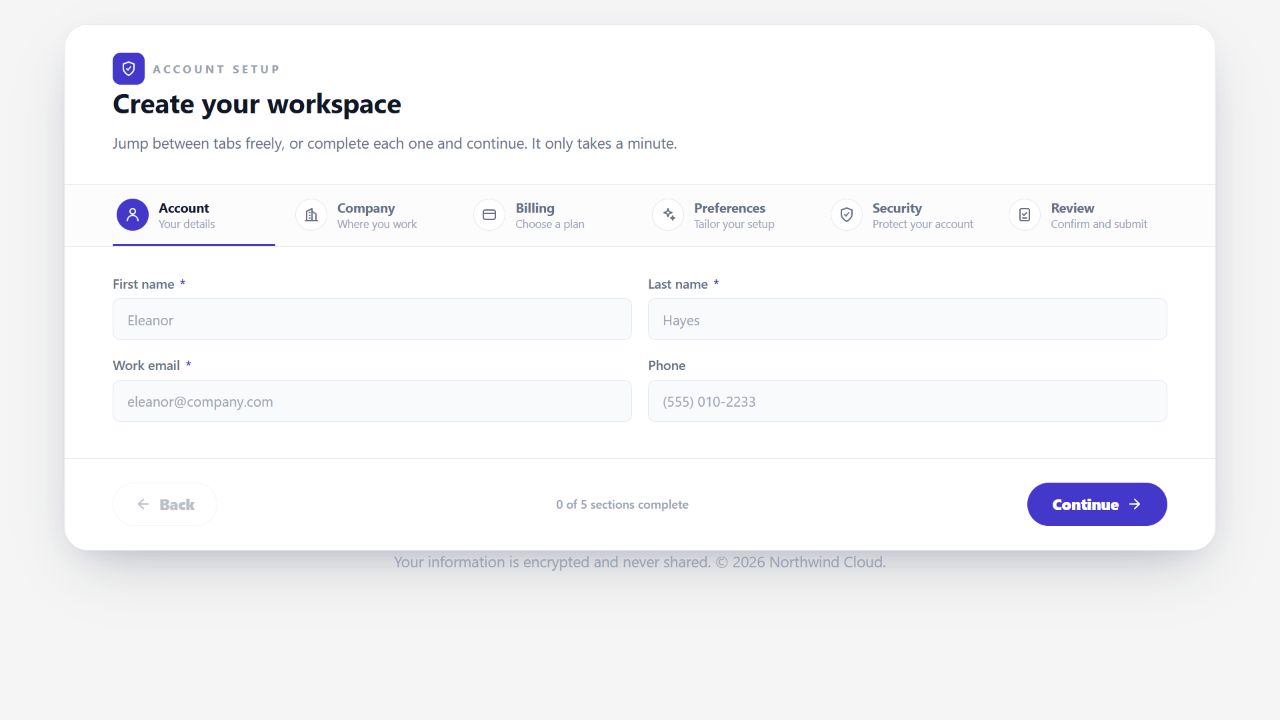 Tabbed Account Setup on Oqtane