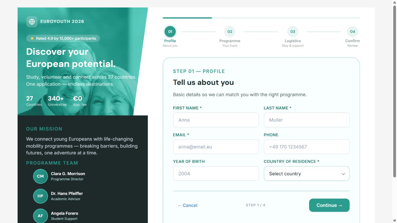 EuroYouth Teal Brochure Application on Oqtane