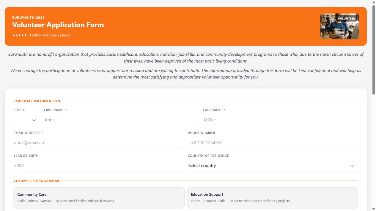 Volunteer Application Form on Oqtane