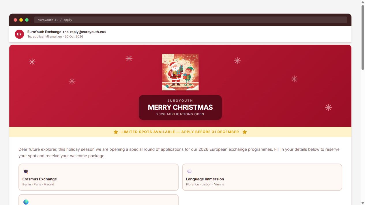 EuroYouth Christmas — 2026 Applications on Oqtane