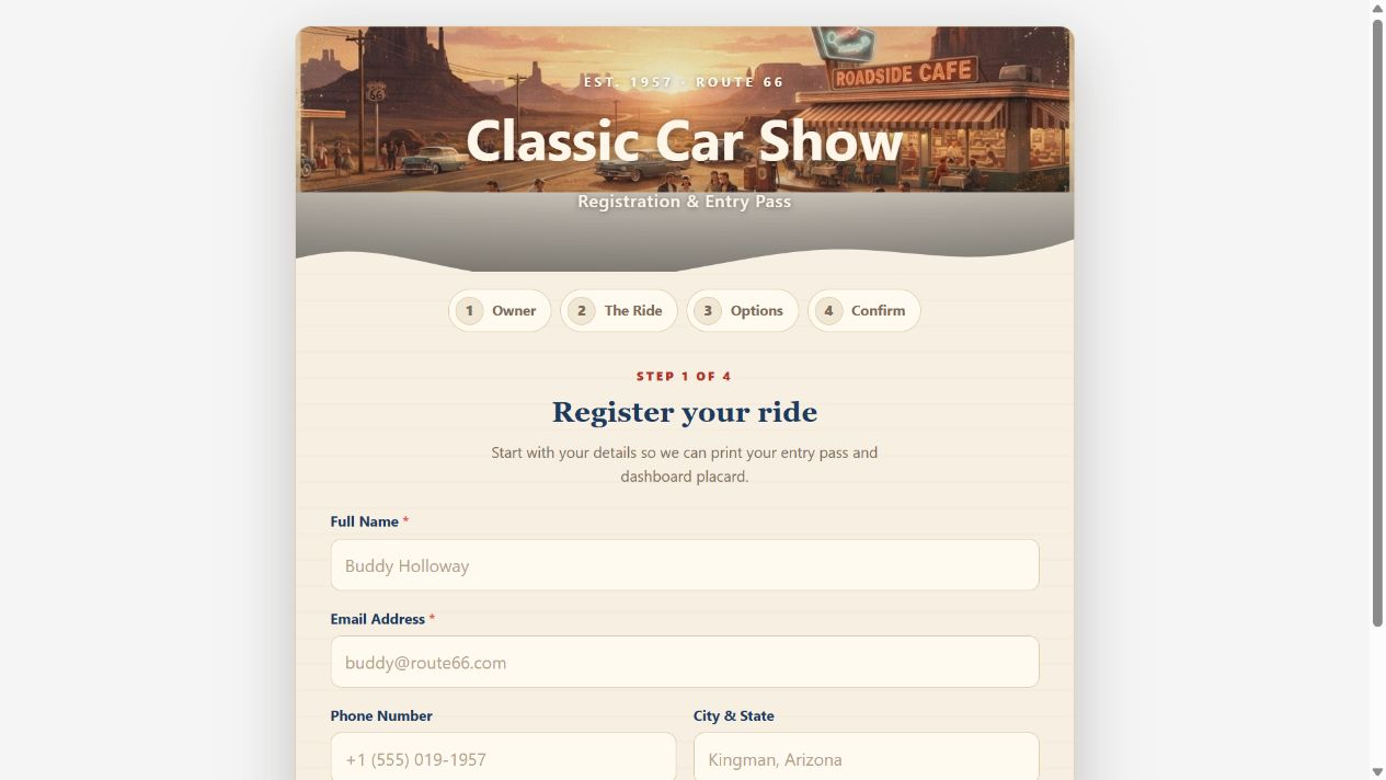 Classic Car Show Registration on Oqtane