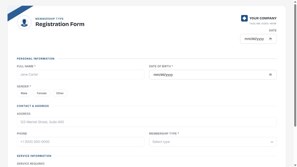 Registration Form — Corporate Blue on Oqtane