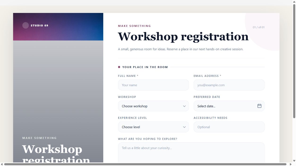 Creative Workshop Registration on Oqtane