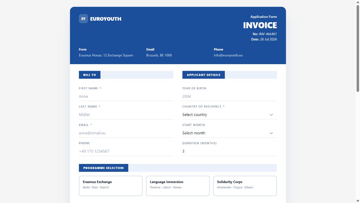 Invoice Blue — Programme Application on Oqtane