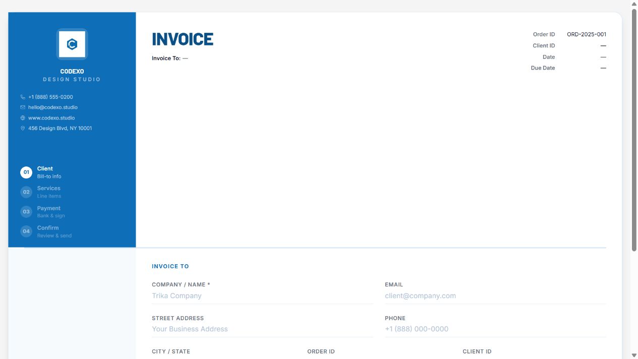 Invoice — Codexo Design Studio on Oqtane