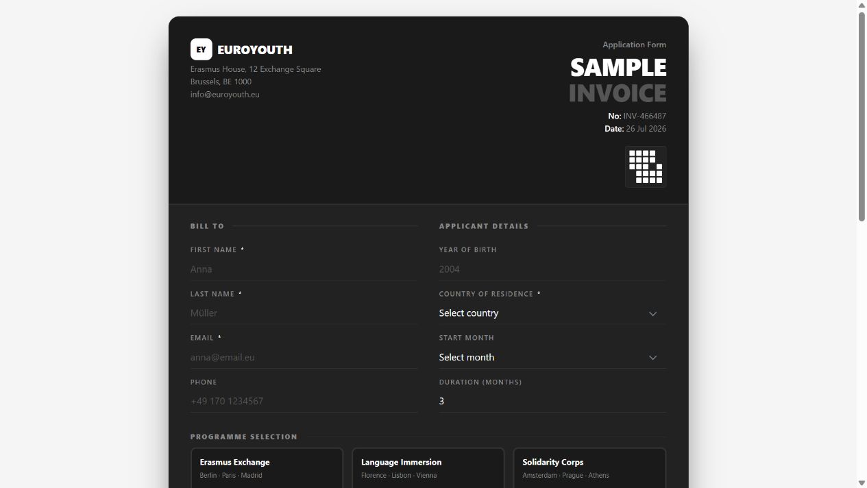Invoice Dark — Programme Application on Oqtane