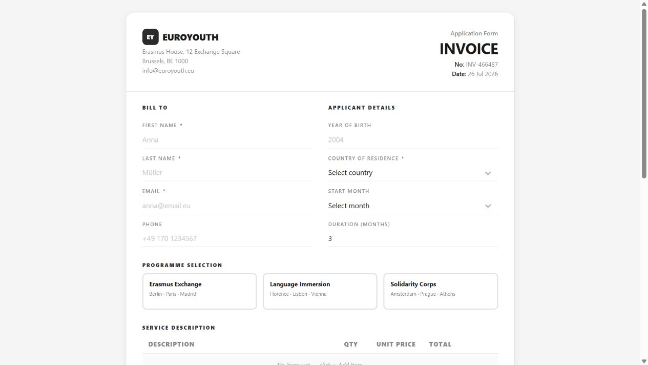 Invoice Minimal — Programme Application on Oqtane
