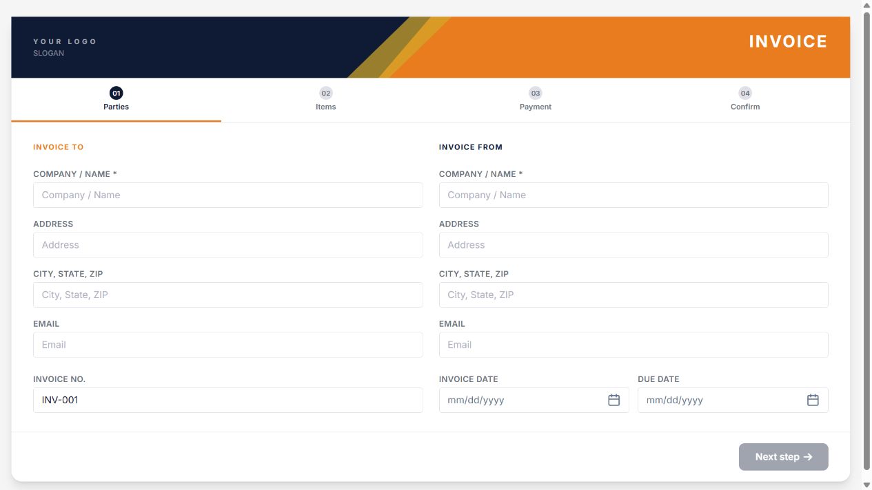 Invoice Request — Navy & Orange on Oqtane