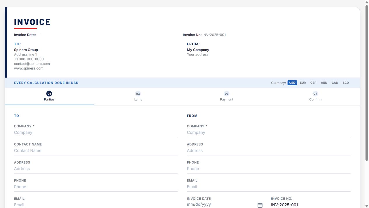 Spinera Invoice — Blue on Oqtane