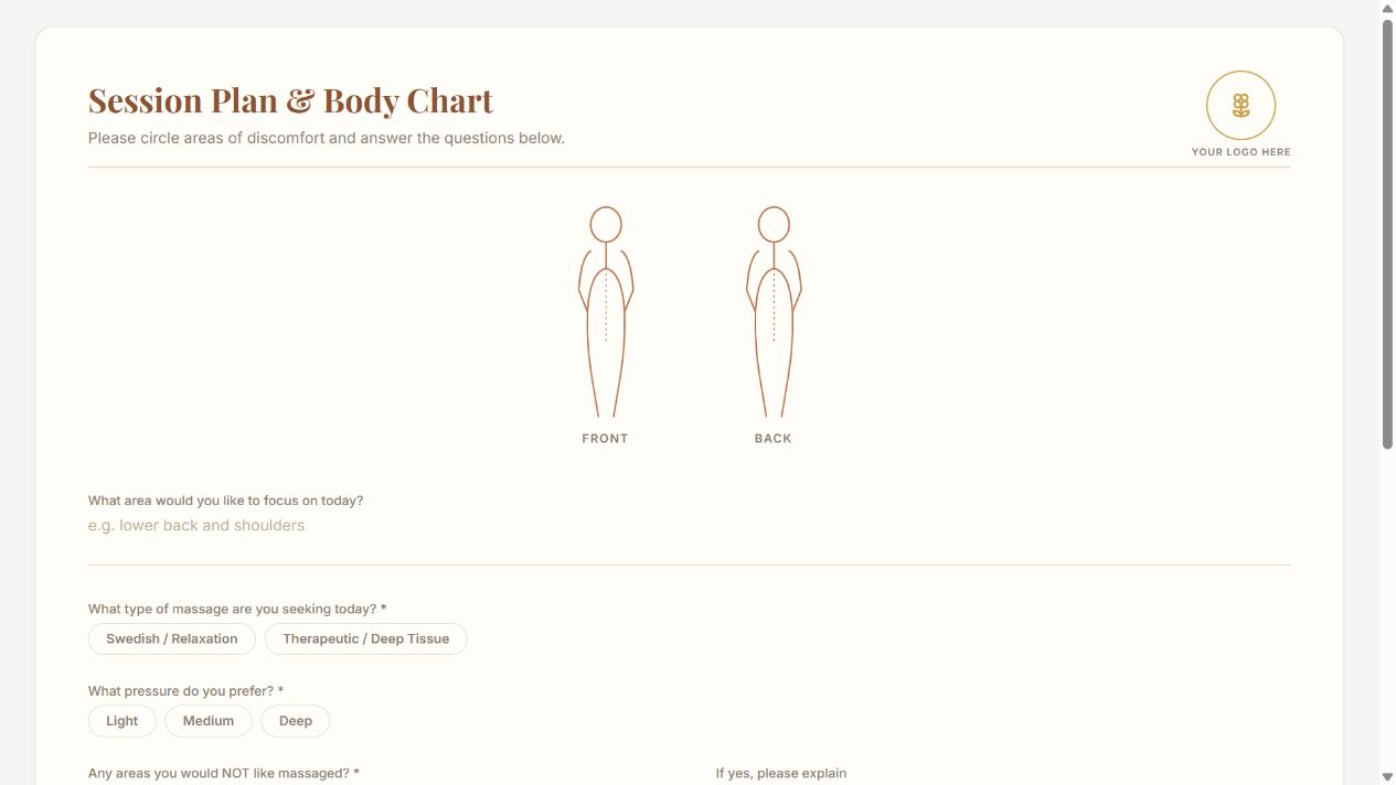 Massage Session Plan & Body Chart on Oqtane