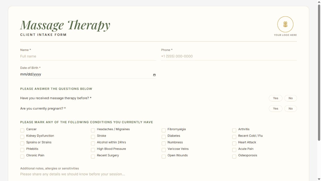 Massage Therapy — Client Intake on Oqtane