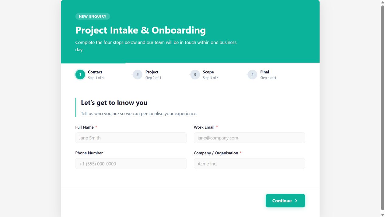 Project Intake & Onboarding on Oqtane
