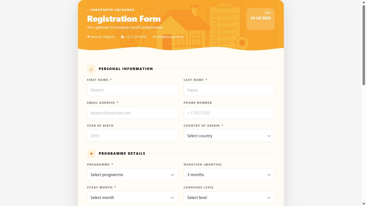 EuroYouth Estate Registration on Oqtane